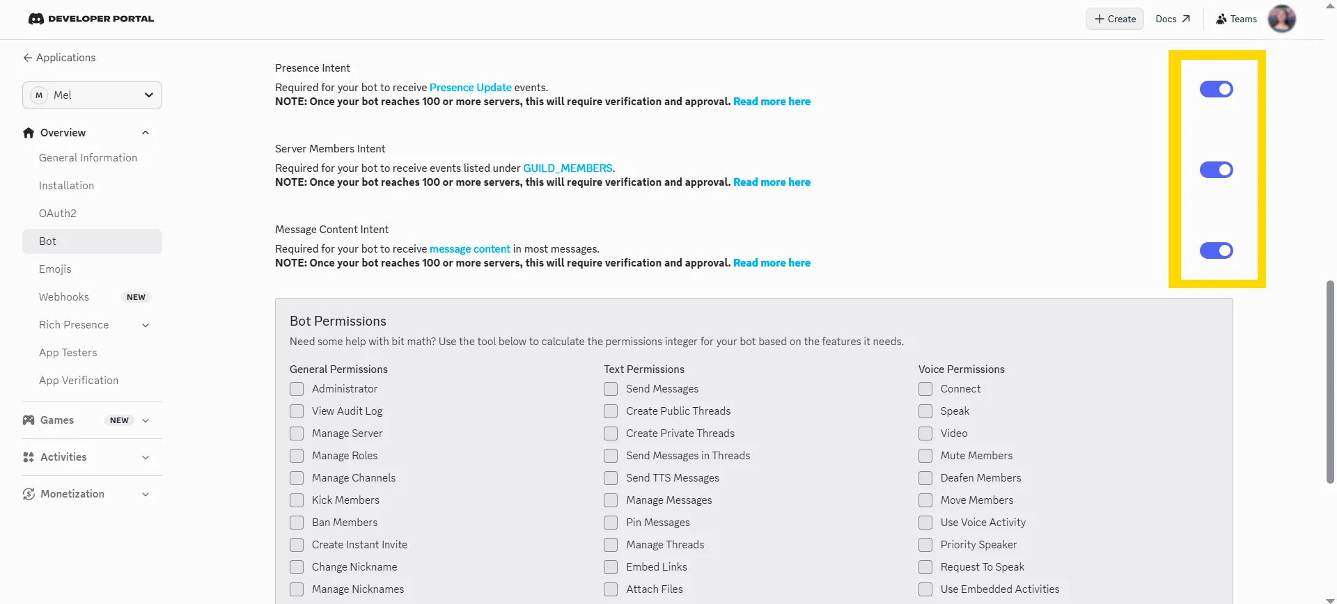 Step 3: Enable Required Intents — How to Connect an AI Assistant to Discord